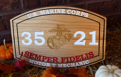 Marine Corps Carved MOS Plaque with painted letters, USMC Wall Art, Gift For The Marine