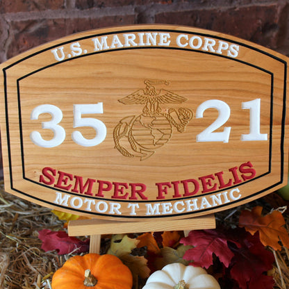 Marine Corps Carved MOS Plaque with painted letters, USMC Wall Art, Gift For The Marine