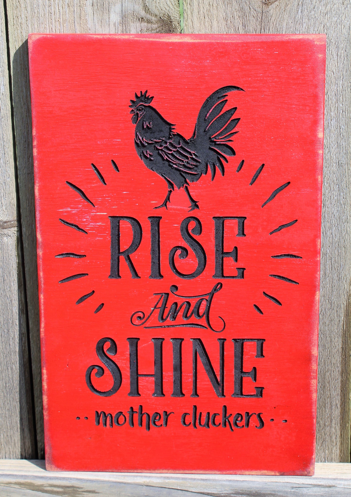 Rise and shine sign, Mother Cluckers Sign, Engraved wood sign, Rooster kitchen decor
