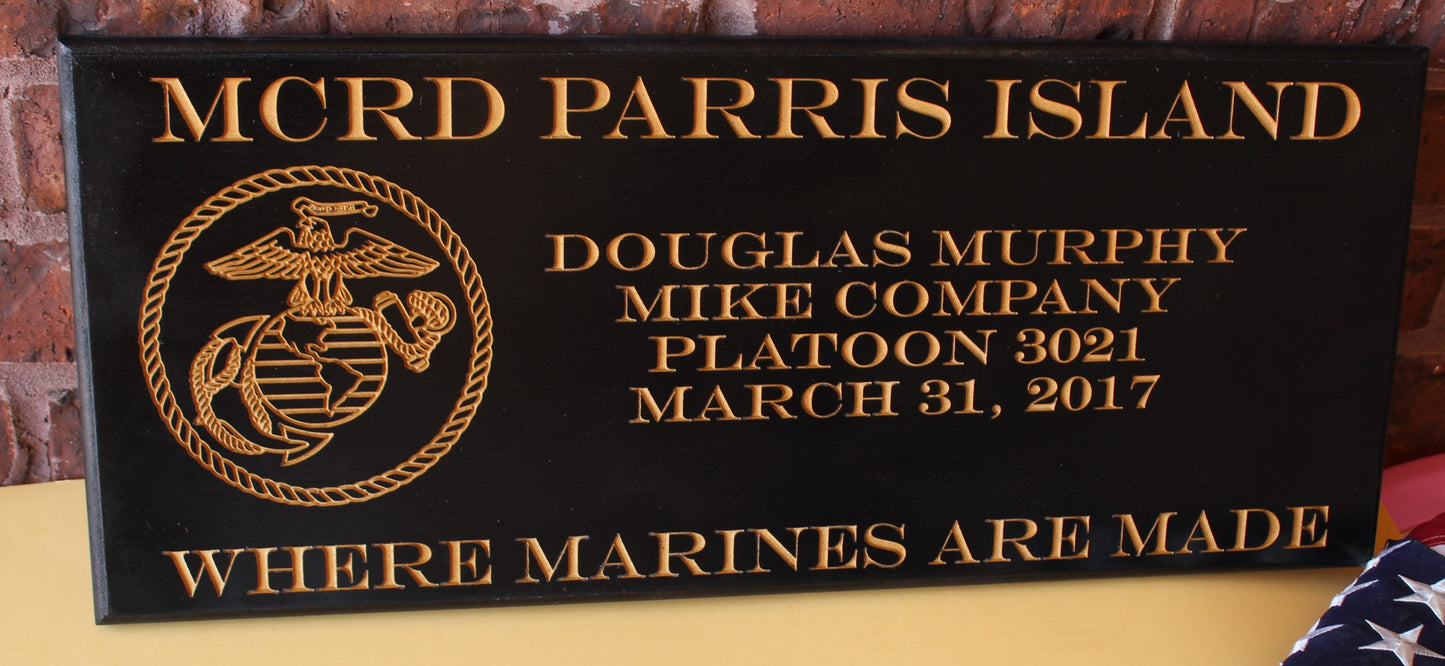 USMC Personalized Carved Boot Camp Graduation Plaque