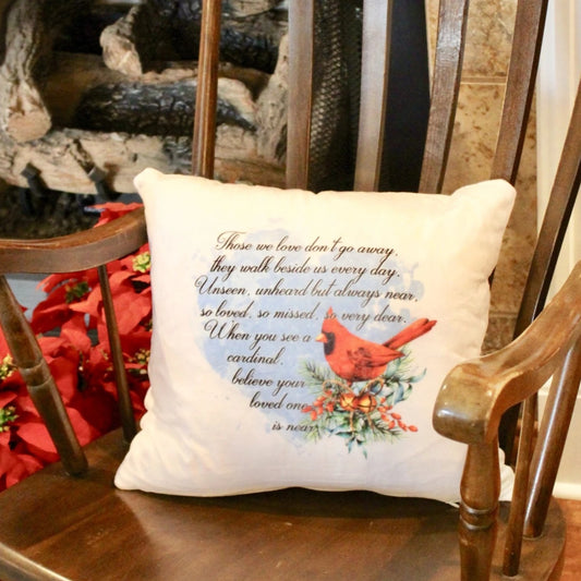Red Christmas Cardinal  Decorative Pillow, Those We Love Don't Go Away Quote, Memorial Pillow